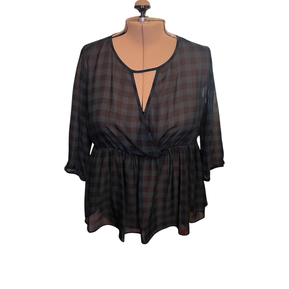 Green & Black Sheer Plaid Blouse